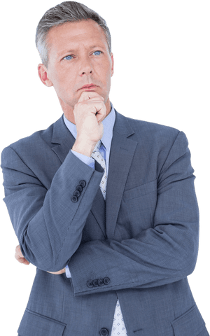 Thoughtful Businessman in Suit with Transparent Background