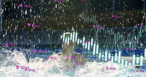 Female Swimmer With Digital Charts Overlapping Performance Analysis