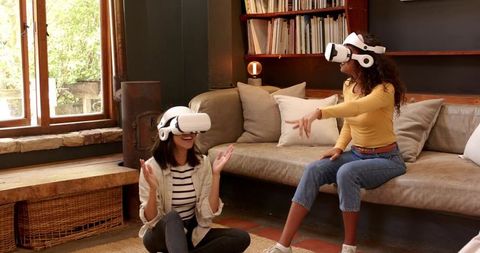 Friends Experiencing Virtual Reality Together at Home