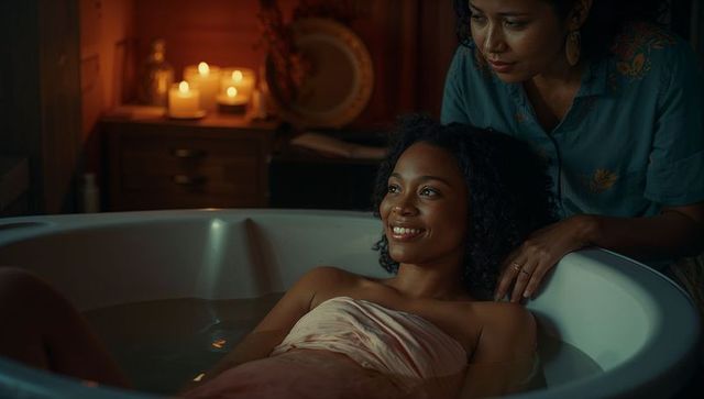 Doula Support in Relaxing Bathtub Setting