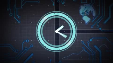 Digital Clock Concept Over Tech Circuit Global Map