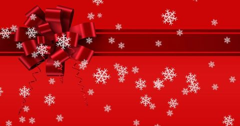 Festive Christmas Bow and Falling Snowflakes on Red Background - Download Free Stock Images Pikwizard.com