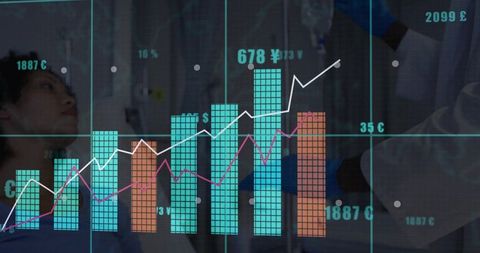 Medical Professional Adjusting IV Fluid with Data Chart Overlay