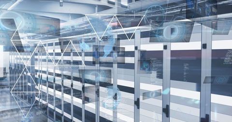 Modern Datacenter with Digital Data and Analytics Visualization