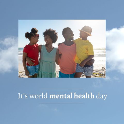 African American Family Enjoying World Mental Health Day at Sunny Beach