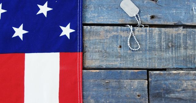American Flag and Dog Tags on Rustic Wooden Surface - Download Free Stock Images Pikwizard.com