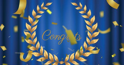 Golden Laurel and Confetti Over Blue Backdrop Celebration Poster