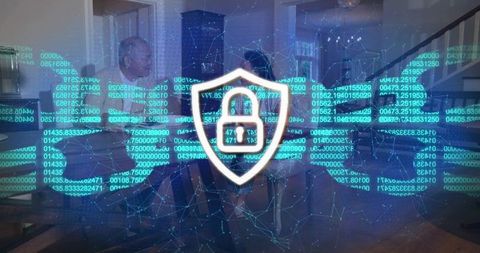 Home Cybersecurity Shield Overlay Protecting Family Data in Living Room