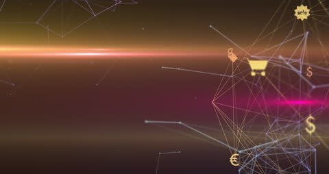 Digital Network with Financial Symbols and Connection Lines