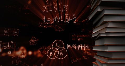 Glowing Mathematical Equations with Stacked Books - Download Free Stock Images Pikwizard.com