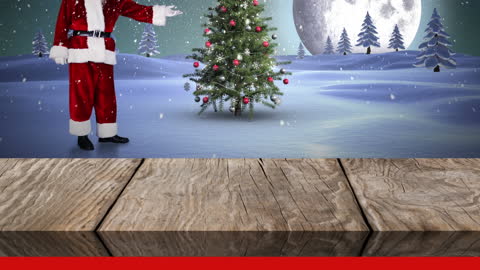 Magical Winter Scene with Santa Claus Next to Christmas Tree