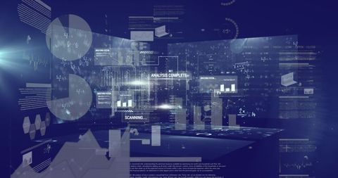Futuristic Digital Data Interface and Analytics in Blue Tones