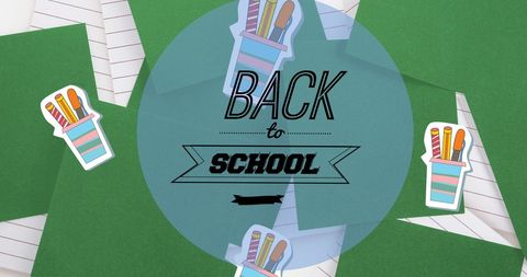 Colorful back to school background with stationery icons