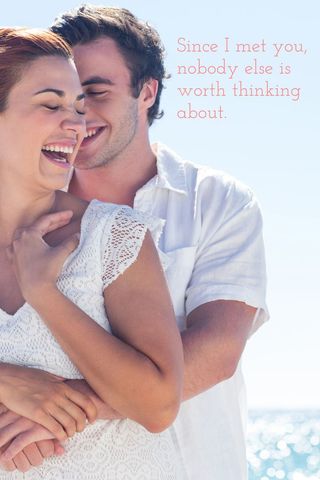 Joyful Couple Embrancing Beside Ocean with Affectionate Quote - Download Free Stock Templates Pikwizard.com