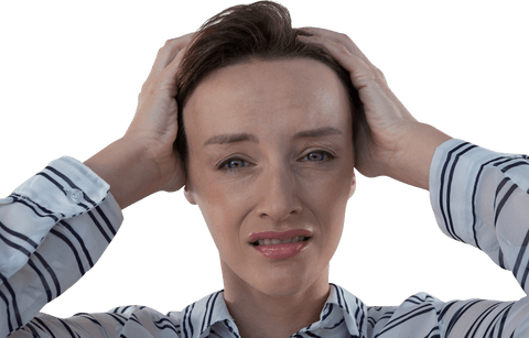 Transparent Business Woman Holding Head in Frustration