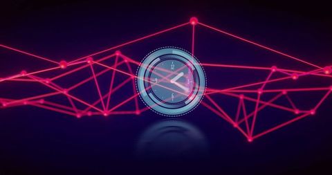 Digital network overlay on modern clock face