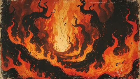 Swirling inferno: dynamic fire vortex in vibrant hell flames