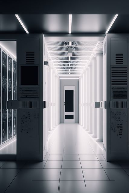 Image of empty server room corridor, created using generative ai technology - Download Free Stock Photos Pikwizard.com