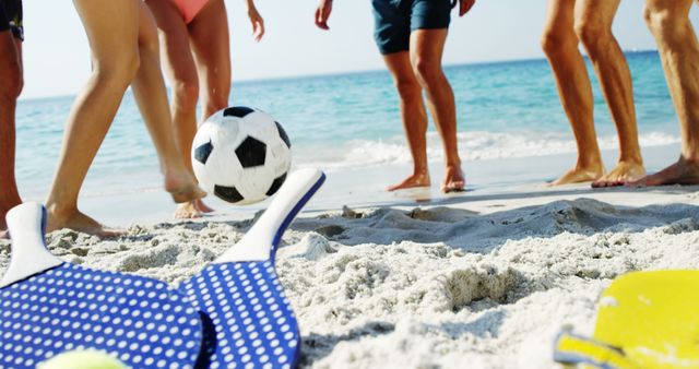 Group of Friends Playing Beach Soccer on Sunny Day - Download Free Stock Images Pikwizard.com