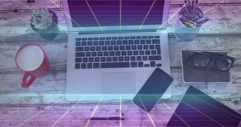 Futuristic Desk with Technology Devices and Digital Elements