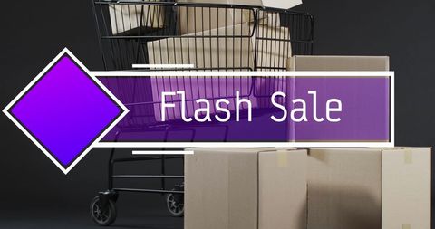 Flash sale promotion with shopping cart and boxes