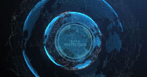 Glowing digital globe with cyber data interfaces