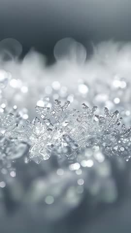 Vertical macro video showing sparkling ice crystals on mirror with bokeh reflections