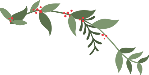 Botanical garland with green leaves and red berries transparent
