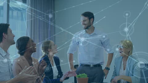 Diverse Team Engaging in Digital Connectivity Brainstorming