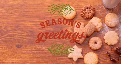 Season's Greetings Over Rustic Christmas Cookies - Download Free Stock Images Pikwizard.com