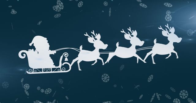 Silhouette of Santa Claus in Sleigh with Reindeer on Snowy Night - Download Free Stock Images Pikwizard.com