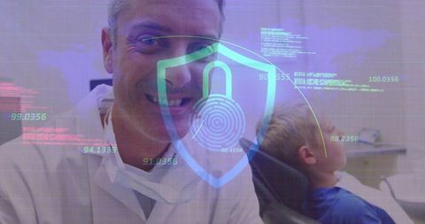 Dentist in Clinic with Digital Safety Overlay Technology Interface