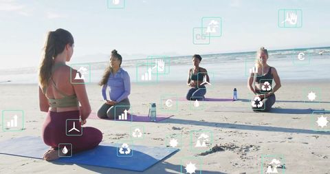 Outdoor Yoga Class on Beach Promoting Mindfulness and Relaxation