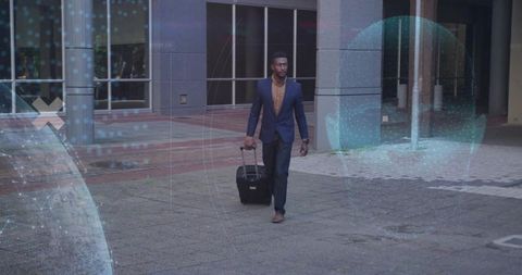 Businessman Walking with Luggage in Urban Modern Corporate Environment