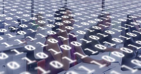 Answering Phone and Taking Notes with Floating Binary Code Overlay in Modern Open Office