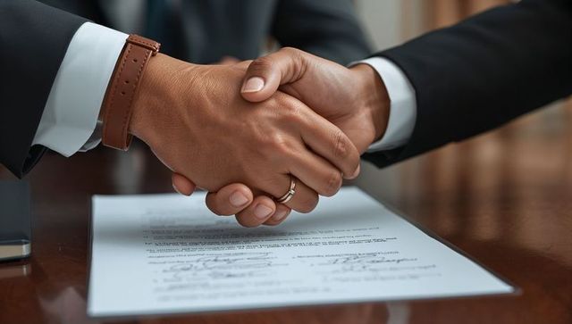Business Partnership Success Executives Shaking Hands Sealing Contract