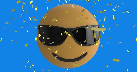 Cool sunglasses emoji with celebratory confetti