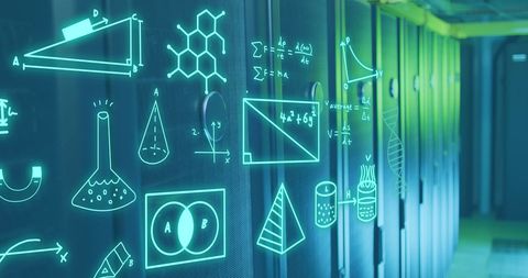 mathematical formulas and diagrams overlay on data center servers - Download Free Stock Images Pikwizard.com