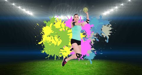 Dynamic Female Handball Player in Action under Stadium Lights - Download Free Stock Images Pikwizard.com