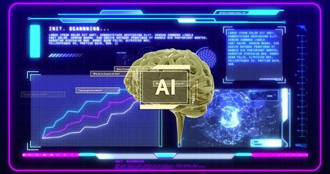 Futuristic AI Brain with Data Visualization Interfaces - Download Free Stock Images Pikwizard.com