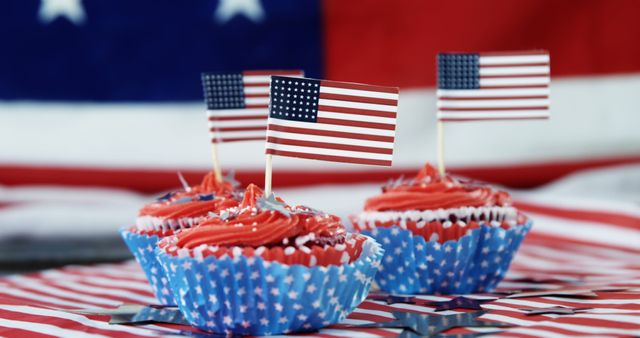 Ideal for illustrating American patriotic celebrations, these cupcakes with American flags are perfect for Independence Day, the 4th of July, or other national holidays. Use this to enhance blog posts, social media content, advertisements for party supplies, or articles about American culture and festivities.