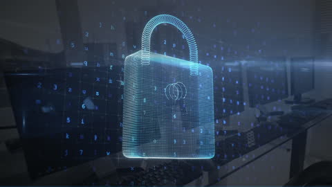 Futuristic Digital Lock Icon Symbolizing Cybersecurity
