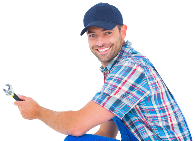 Transparent Portrait of Smiling Handyman Holding Wrench in Work Attire - Download Free Stock Videos Pikwizard.com