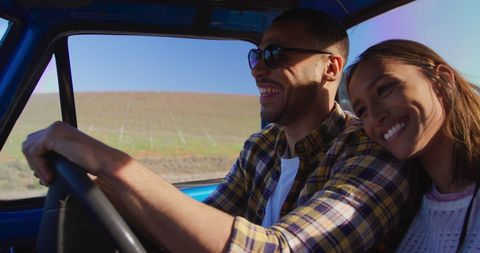 Happy Couple Enjoying Scenic Road Trip Adventure Together - Download Free Stock Images Pikwizard.com