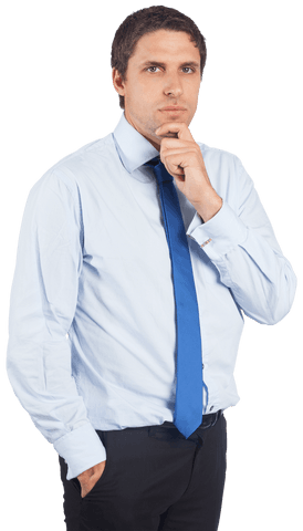 Transparent background businessman thinking in blue tie