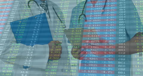 Healthcare Professionals Analyzing Data with Digital Overlay