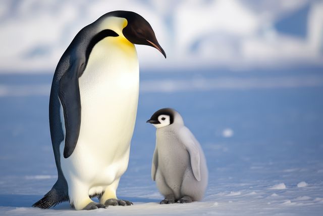 Close up of emperor penguin standing with chick in snow, created using generative ai technology - Download Free Stock Photos Pikwizard.com