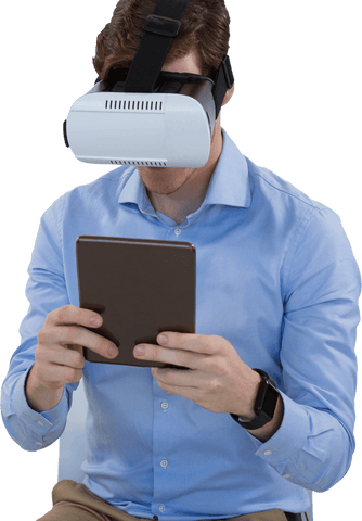 caucasian man using vr headset with tablet on transparent background - Download Free Stock Videos Pikwizard.com