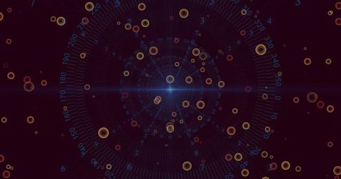 Futuristic digital interface with pulsing central point and glowing orbs