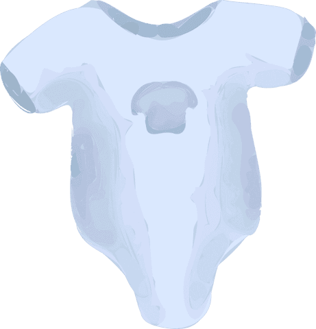 Light blue infant bodysuit with snap closures on transparent background